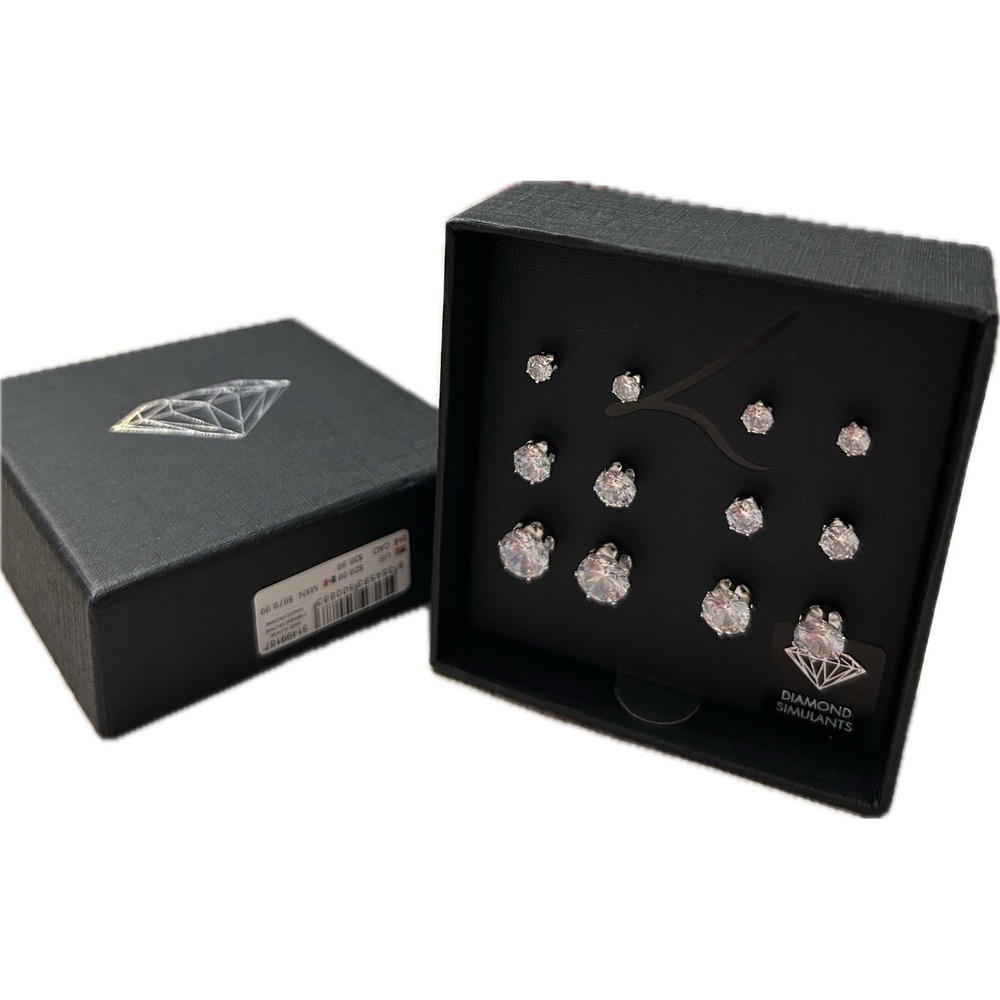 Lovisa Diamond Simulant Stud Earring Set Cubic Zirconia Silver Tone Gift Box
